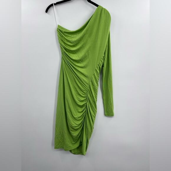 Atlein Collective Lime Bright Green One Shoulder Long Sleeve Dress - Picture 4 of 6